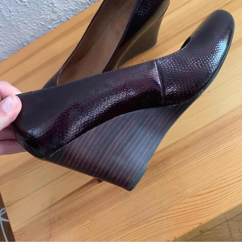 Clarks Elsa Purity Glossy Wedge Shoes - Burgundy